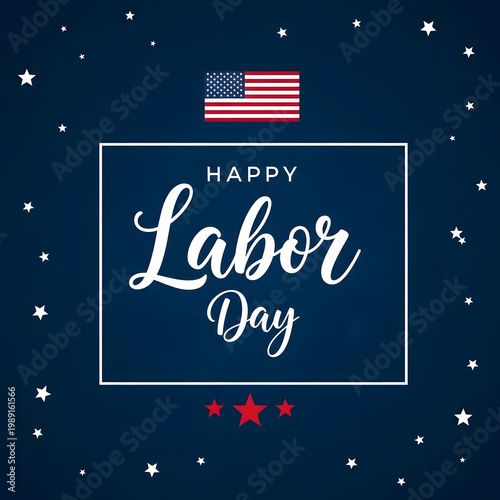 Happy Labor Day greeting card with American flag isolated on transparent background