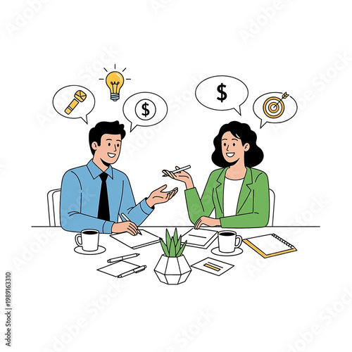 Business people discussing financial ideas.