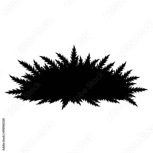 Black silhouette of a bush and wild grass cluster isolated on white background