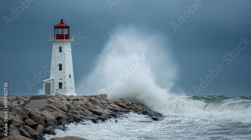 Lighthouse withstanding a Powerful Ocean Storm.