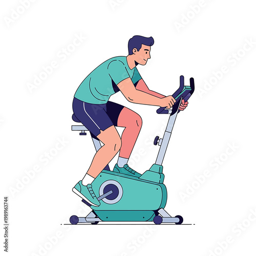 Man Riding Exercise Bike Equipment.