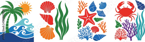 A colorful set of ocean and beach themed stickers