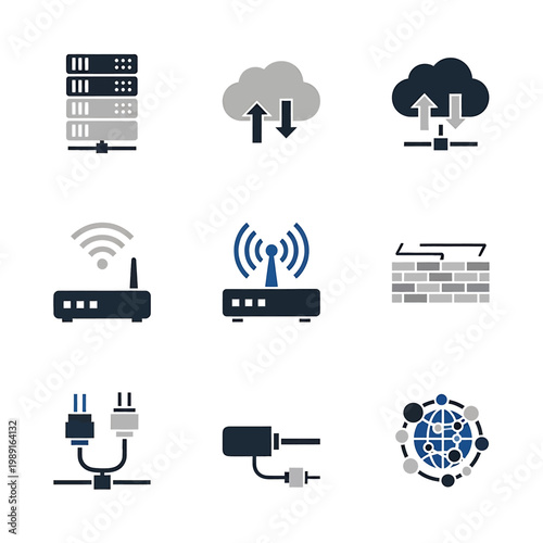 Collection of various network devices icons.