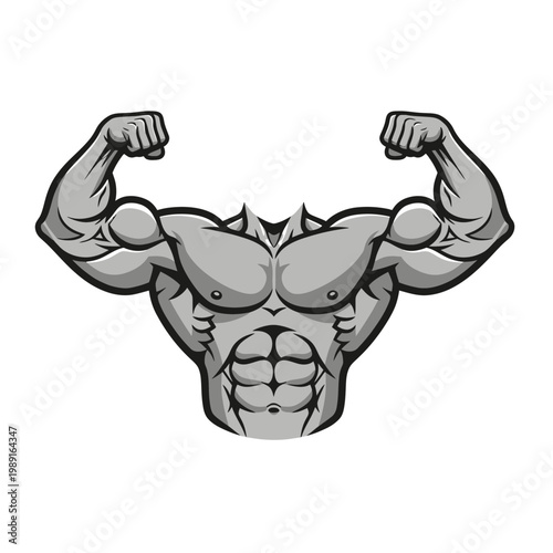 Muscular Bodybuilder Torso Flexing Biceps Vector Illustration for Gym Fitness Mascot