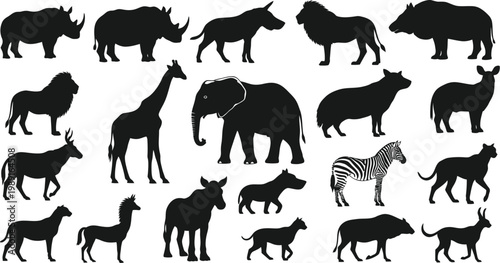 A collection of animal silhouettes on a white background