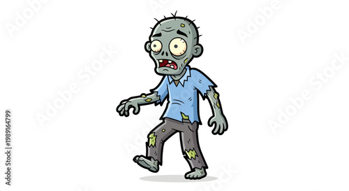 Cartoon Zombie Character Walking with Blank Expression, Undead Monster Vector Illustration Isolated on White