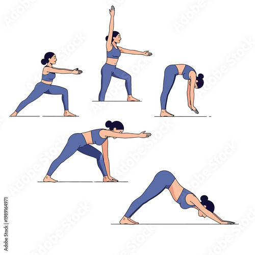 Woman doing various yoga poses sequence 2.