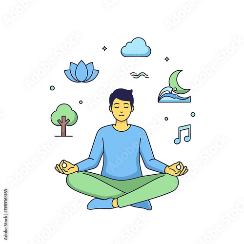 Man meditating in lotus position calmly 1.