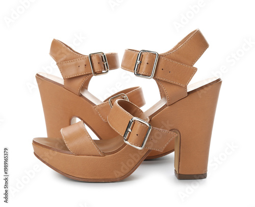 Stylish brown sandals on wh...