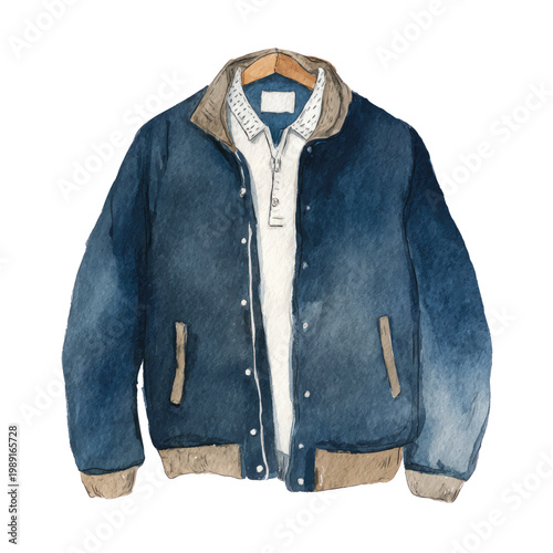 Vintage denim jacket on hanger.