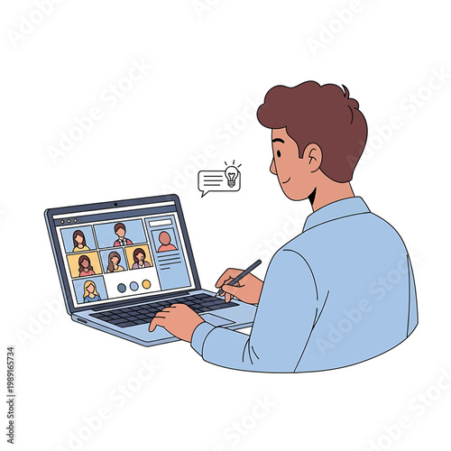 Man working on laptop with video call 1.