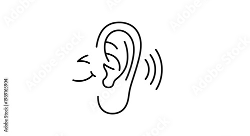 Minimalist Ear Icon Line Art, Hearing and Listening Sound Concept, Simple Black Line Drawing for Audiology, Communication, and Podcast Design