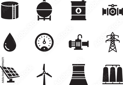 Energy and Industrial Power Icon Set for Oil Gas and Utility