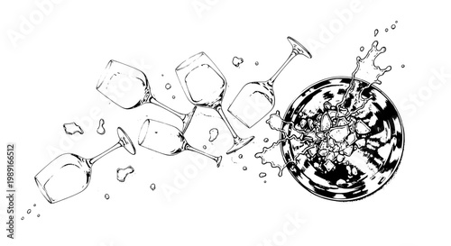 Globe world map orbiting fragments with splash effect, hand-drawn doodle style for travel education and science backgrounds