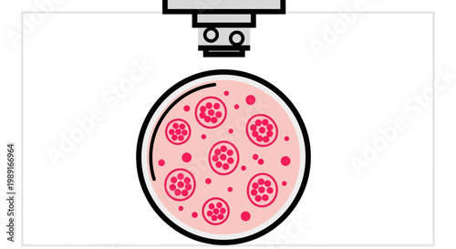 Microscope Viewing Cells in Petri Dish Vector Illustration - Laboratory Research and Medical Testing Graphic