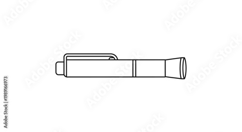 Minimalist Penlight Flashlight Icon - Line Art Pocket Torch Illustration for Medical, Outdoor, and Diagnostic Use