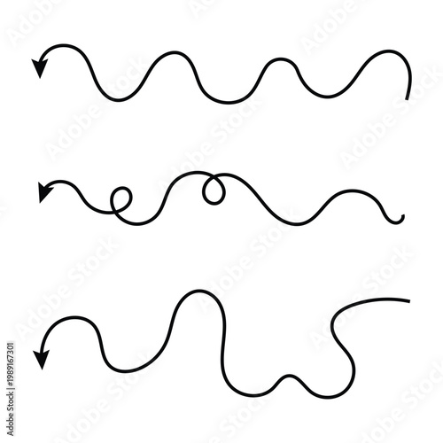 Wavy, waving, wave lines shape set of 3. Curvy, billowy, undulate lines . Vector Illustration . EPS 10 .