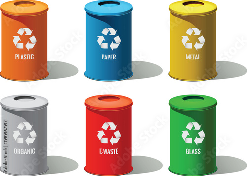 Modern silver garbage can mockup for clean environment design vector