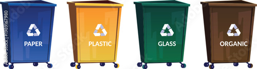 Pedal bin and swing top trash can metallic collection vector