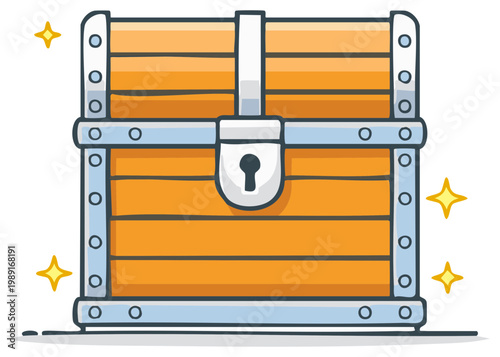 Secure wooden treasure chest with shimmering padlock and magical glow vector graphic