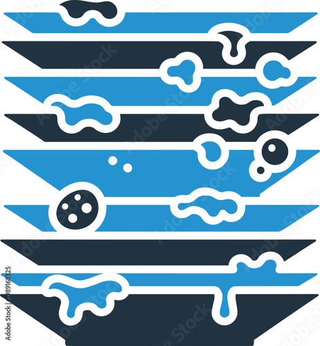 Dirty dishes stack icon showing food stains and greasy leftovers on plates isolated on transparent background vector style.