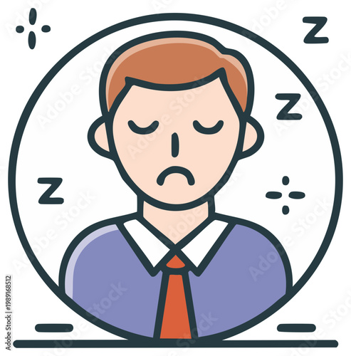 Sleepy office worker or professional suffering from fatigue and low energy icon