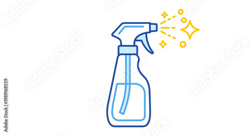 Spray bottle illustration cleaning icon with sparkling effect on white