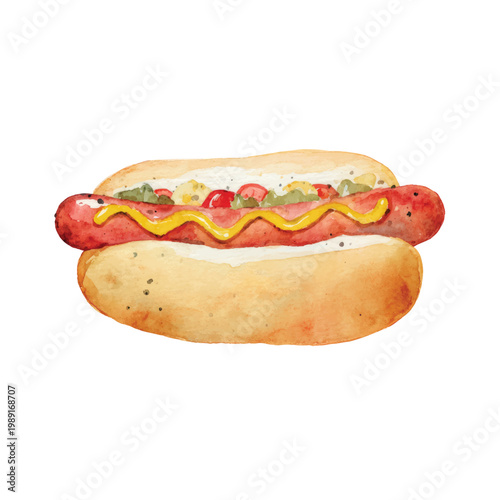 Delicious hot dog with toppings.