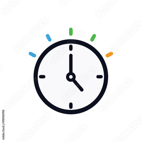 Minimalist Wall Clock Showing Time with Colorful Accent Marks