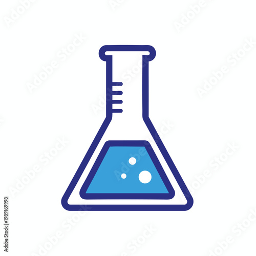 Close up of a laboratory flask filled with blue liquid for scientific experiments and research