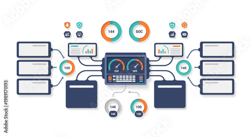 Abstract data visualization showing graphs charts and information flow