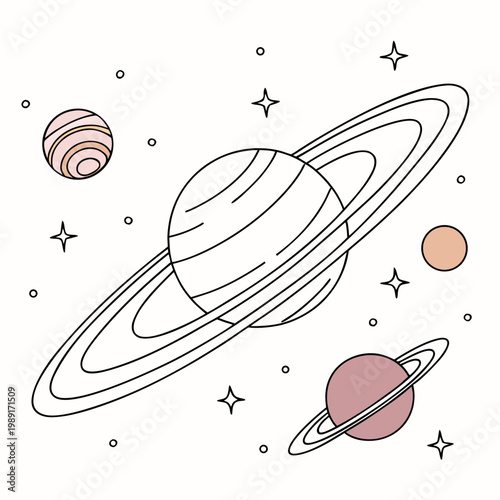 Colorful Planets and Stars space saturn