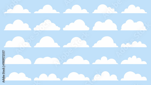 A repeating pattern of fluffy white cartoon clouds against a light blue background