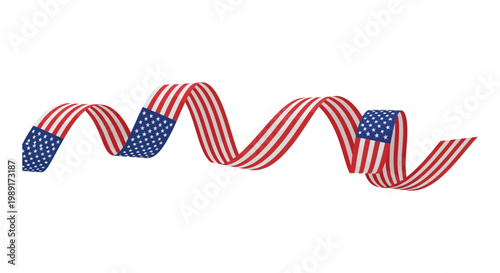 waving american flag ribbon seamless pattern on white background