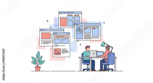 Graphic designers collaborate on digital interface and website design projects