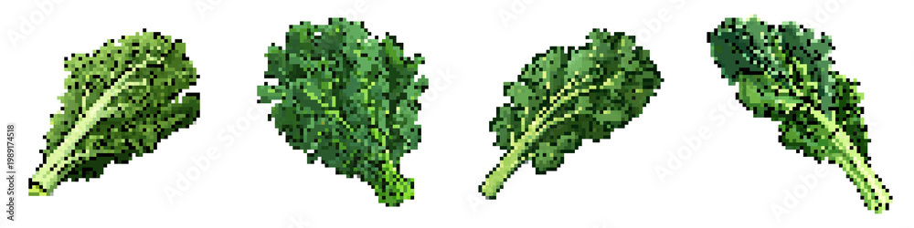 Fototapeta premium Kale pixel icon set. retro, pixelated 2d graphics for games and apps
