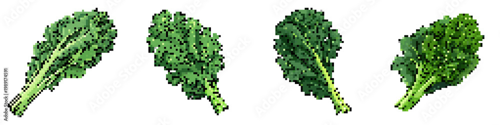 Fototapeta premium Kale pixel icon set. retro, pixelated 2d graphics for games and apps