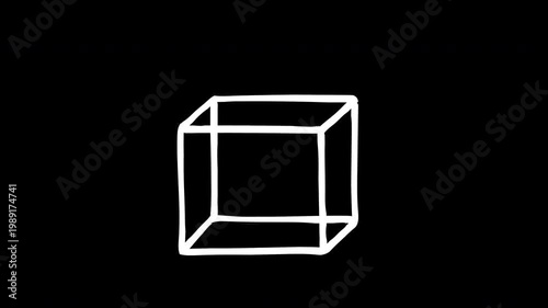 Hand-drawn 3D cube wireframe animation with alpha channel