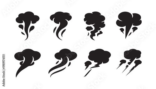 Varied abstract illustrations of stylized smoke or cloud formations