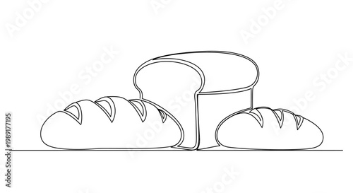 Artistic Line Drawing of Freshly Baked Bread Loaves on a White Background