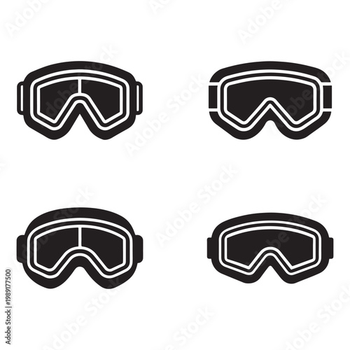 Four different ski goggles designs for winter sports and activities  protective eyewear for skiing and snowboarding enthusiasts