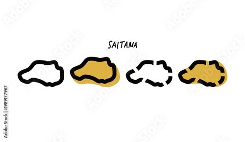 黒と黄色の埼玉県の地図の手書きベクターイラスト