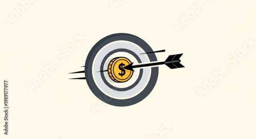 Target with arrow hitting bullseye and dollar coin.