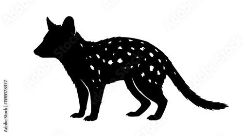 A sleek black silhouette of a quokka standing upright on its hind legs
