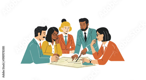 Diverse business team collaboration analyzing project plan