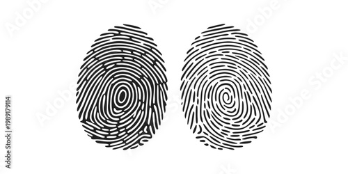 Detailed Fingerprint Scanning Patterns - Identity Biometric Verification Icons in Black and White Versions