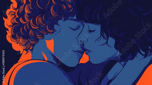 A Close Up Digital Portrait of Two People Kissing