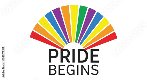 Rainbow Pride Fan with Pride Begins text, representing LGBTQ+ movement and inclusivity