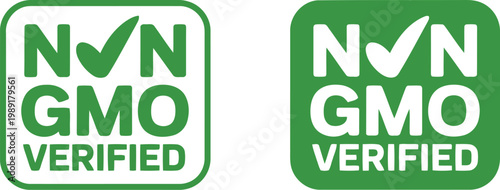 Non GMO Verified Label Icons – Green Certification Badges for Organic and Natural Food Packaging
