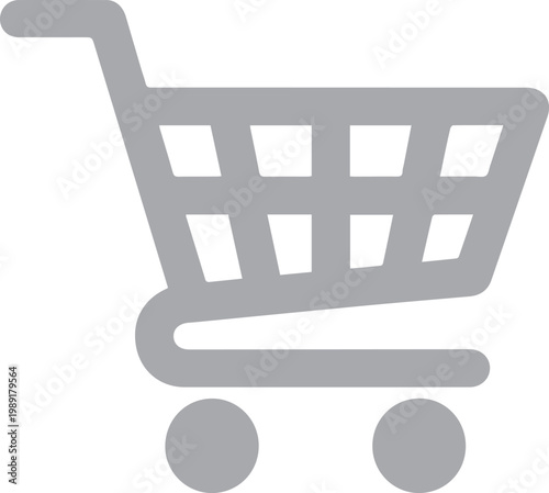 Shopping cart icon symbolizes retail commerce and online purchasing processes for digital storefronts.